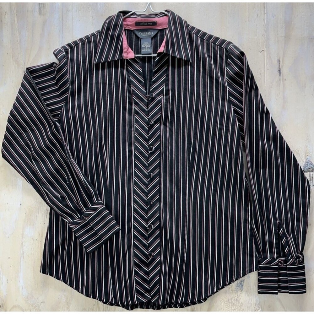 Van Heusen Shining Black and White Striped Shirt Womens Size S